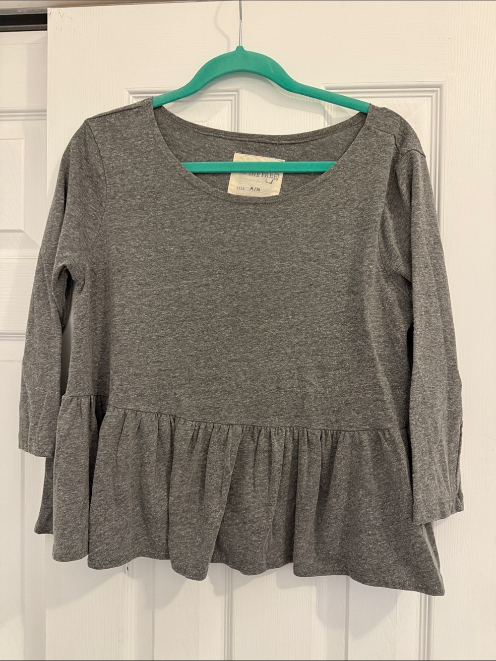 We The Free Heather Gray Peplum 3/4 Sleeve Top